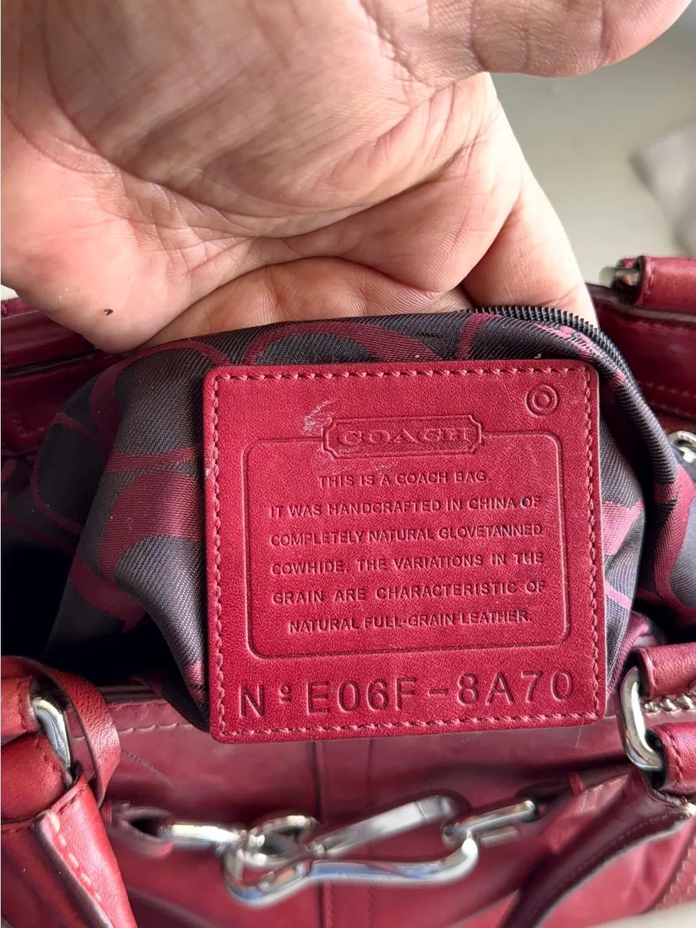 Coach Burgundy Leather Satchel with Silver Hardware